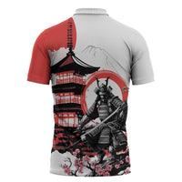 Japanese Samurai Warrior Enso Zipper Polo Shirt Japan Pagoda Sakura Watercolor - Wonder Print Shop
