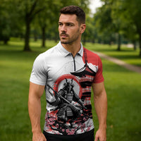 Japanese Samurai Warrior Enso Zipper Polo Shirt Japan Pagoda Sakura Watercolor - Wonder Print Shop
