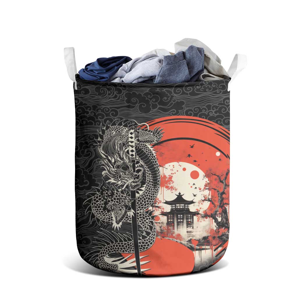 Japanese Dragon Katana Enso Laundry Basket Japan Pagoda Seamless Cloud - Wonder Print Shop