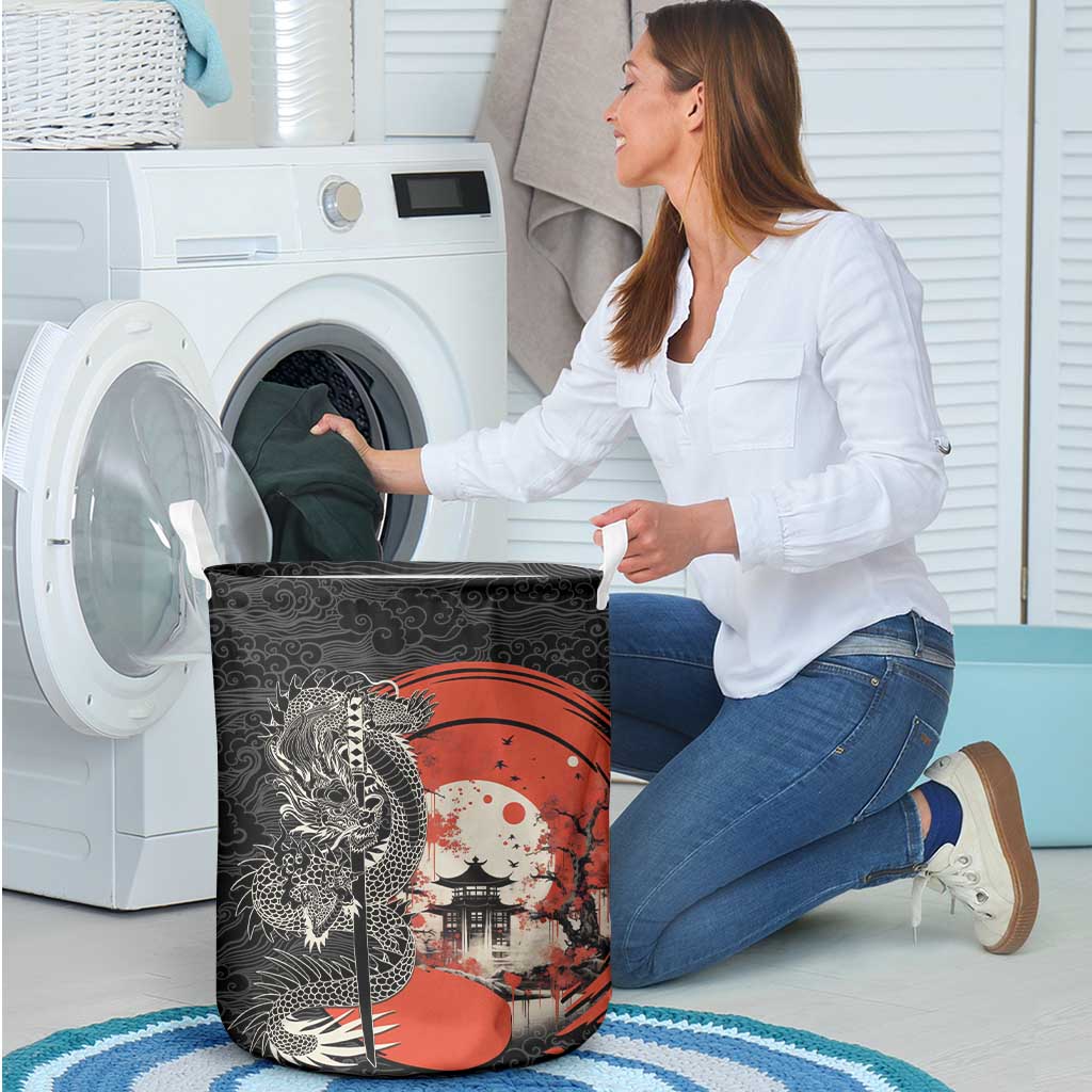 Japanese Dragon Katana Enso Laundry Basket Japan Pagoda Seamless Cloud - Wonder Print Shop