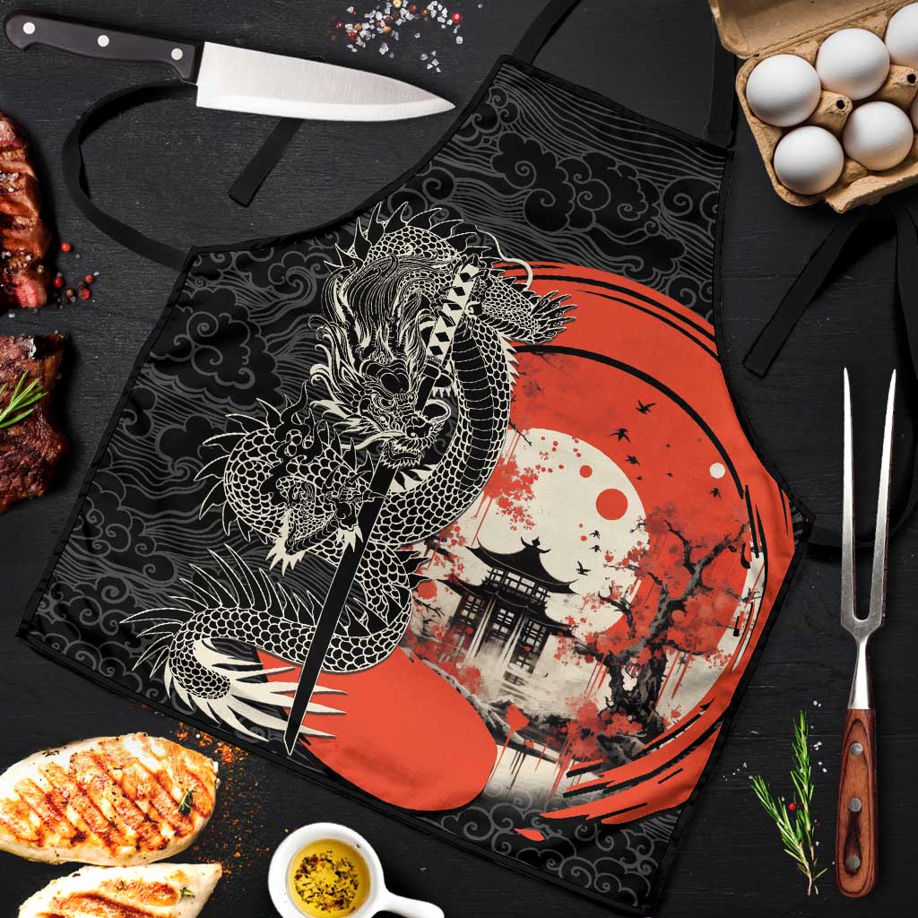 Japanese Dragon Katana Enso Apron Japan Pagoda Seamless Cloud - Wonder Print Shop