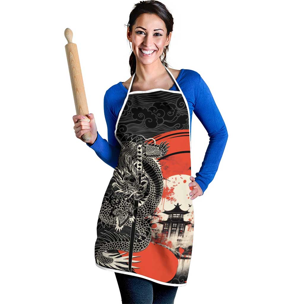 Japanese Dragon Katana Enso Apron Japan Pagoda Seamless Cloud - Wonder Print Shop