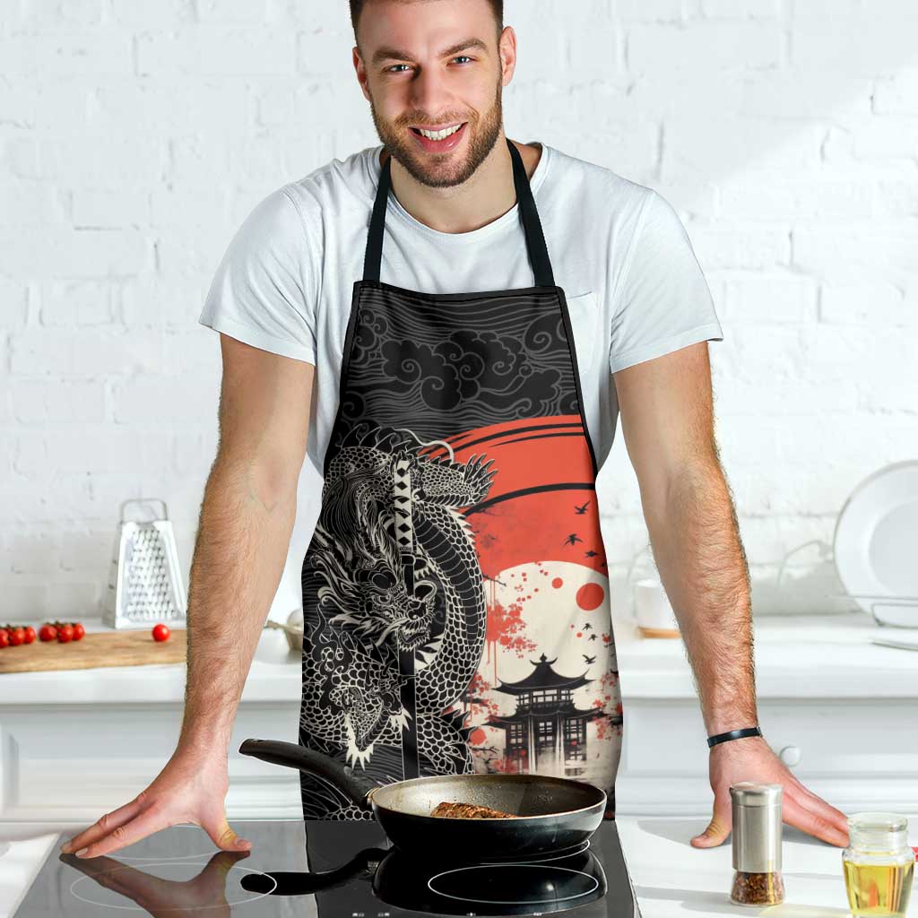 Japanese Dragon Katana Enso Apron Japan Pagoda Seamless Cloud - Wonder Print Shop