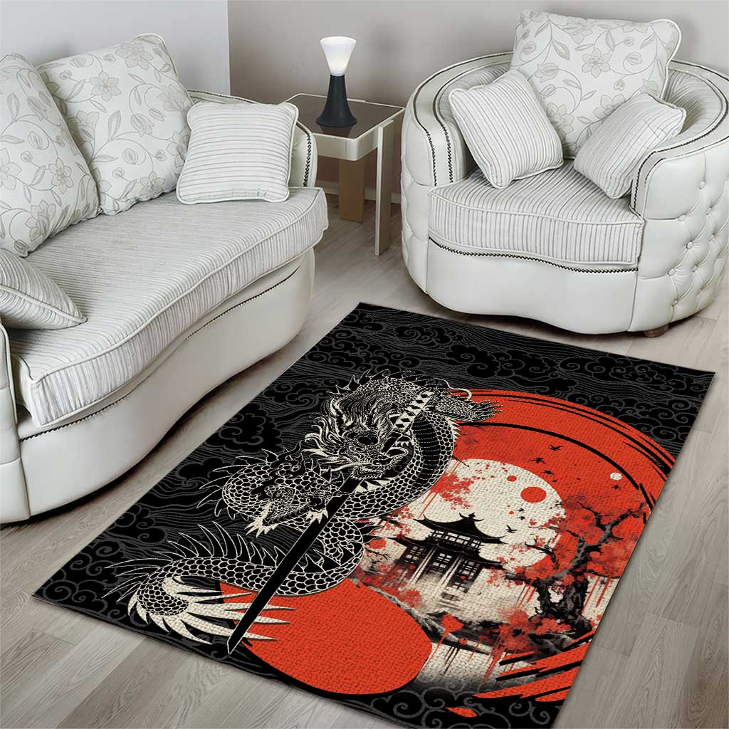 Japanese Dragon Katana Enso Area Rug Japan Pagoda Seamless Cloud - Wonder Print Shop