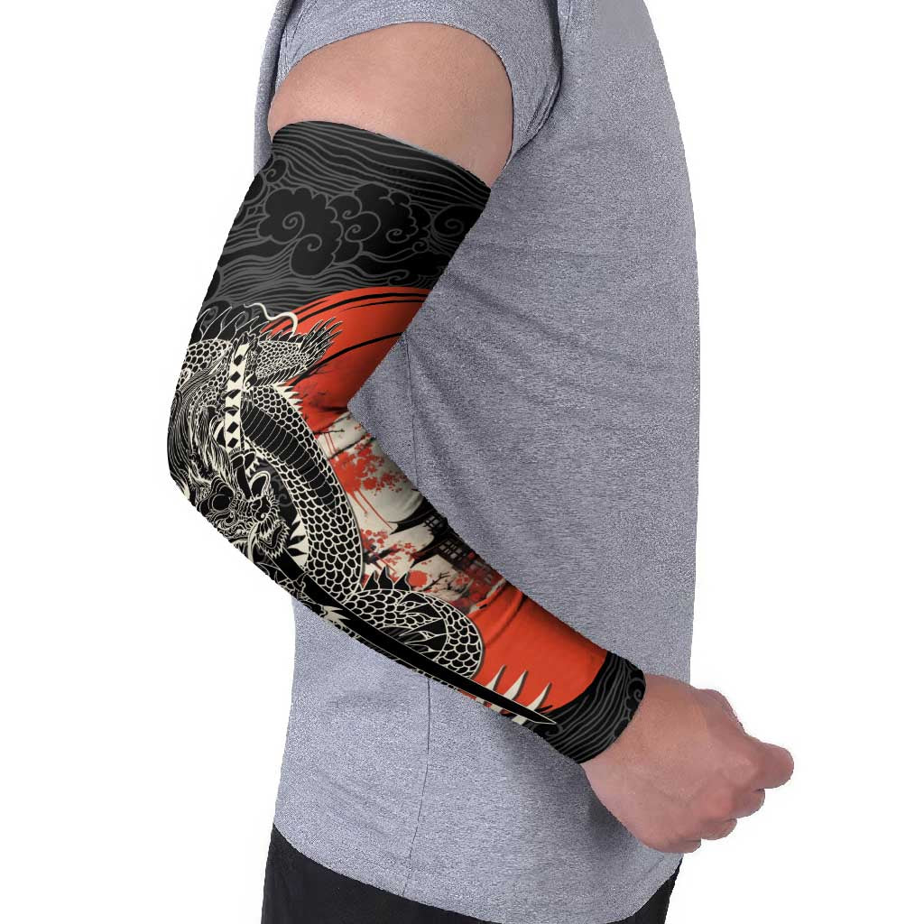 Japanese Dragon Katana Enso Arm Sleeves Japan Pagoda Seamless Cloud - Wonder Print Shop