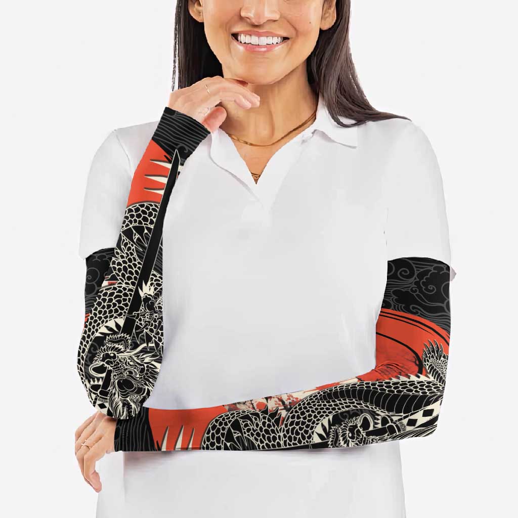 Japanese Dragon Katana Enso Arm Sleeves Japan Pagoda Seamless Cloud - Wonder Print Shop