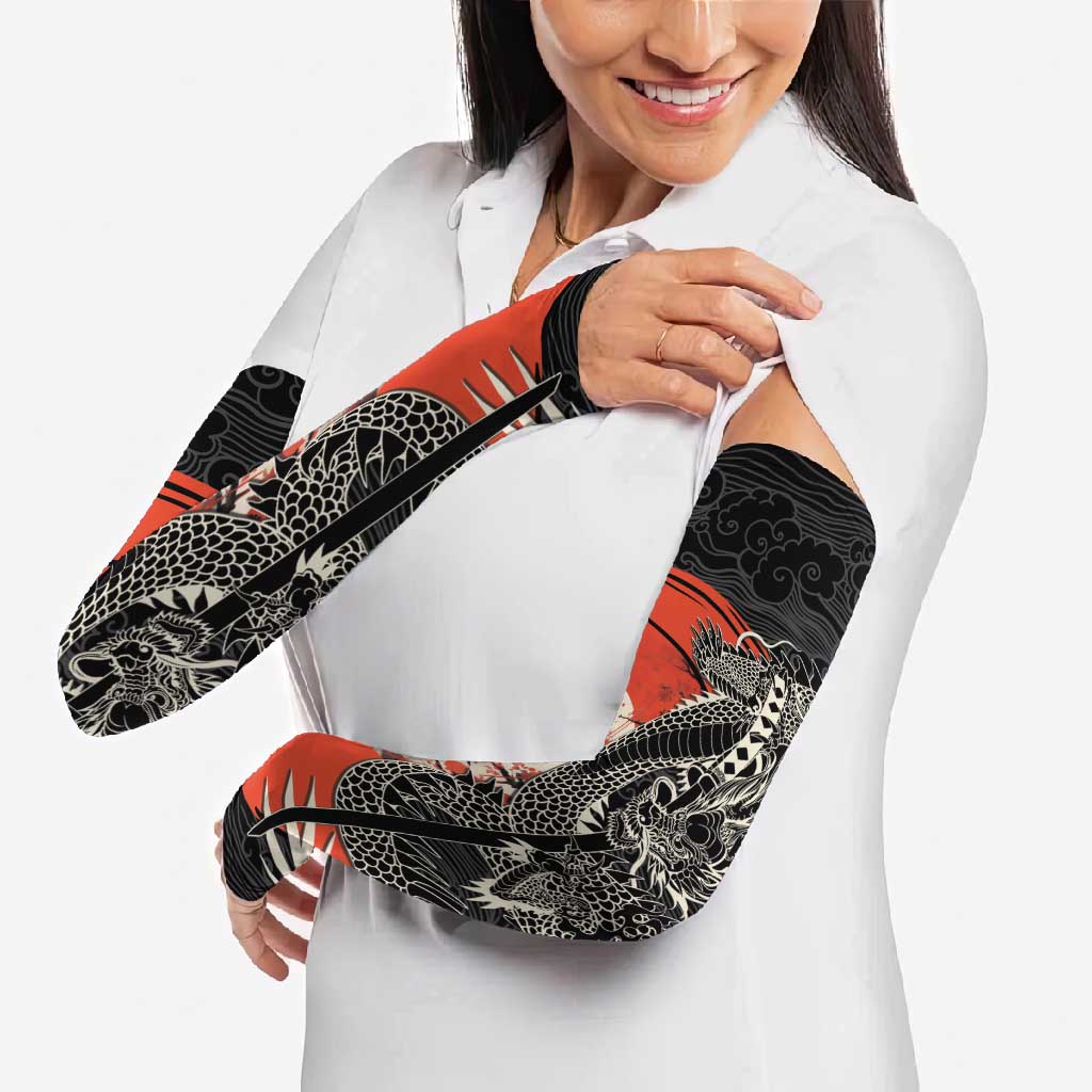 Japanese Dragon Katana Enso Arm Sleeves Japan Pagoda Seamless Cloud - Wonder Print Shop