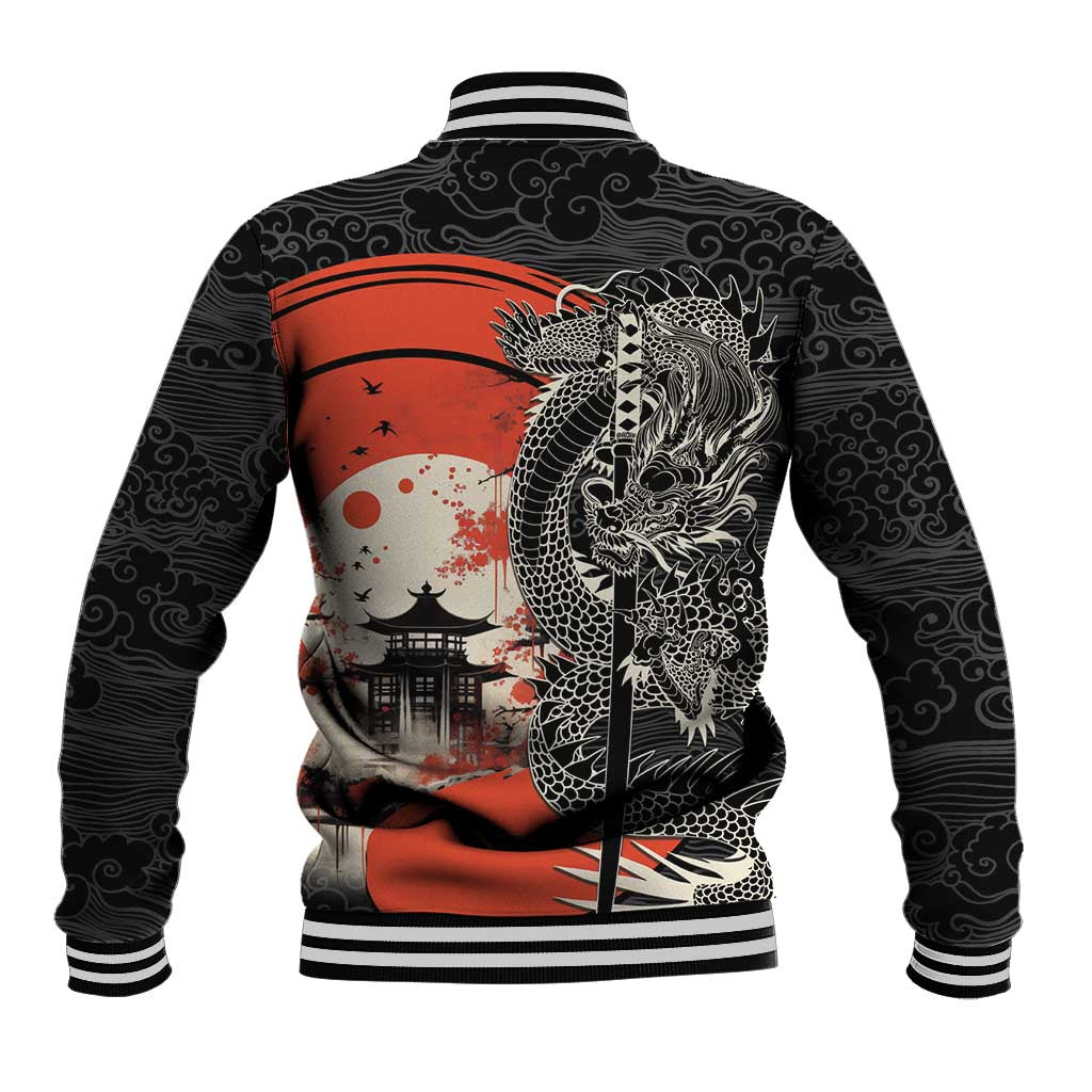 Japanese Dragon Katana Enso Baseball Jacket Japan Pagoda Seamless Cloud - Wonder Print Shop