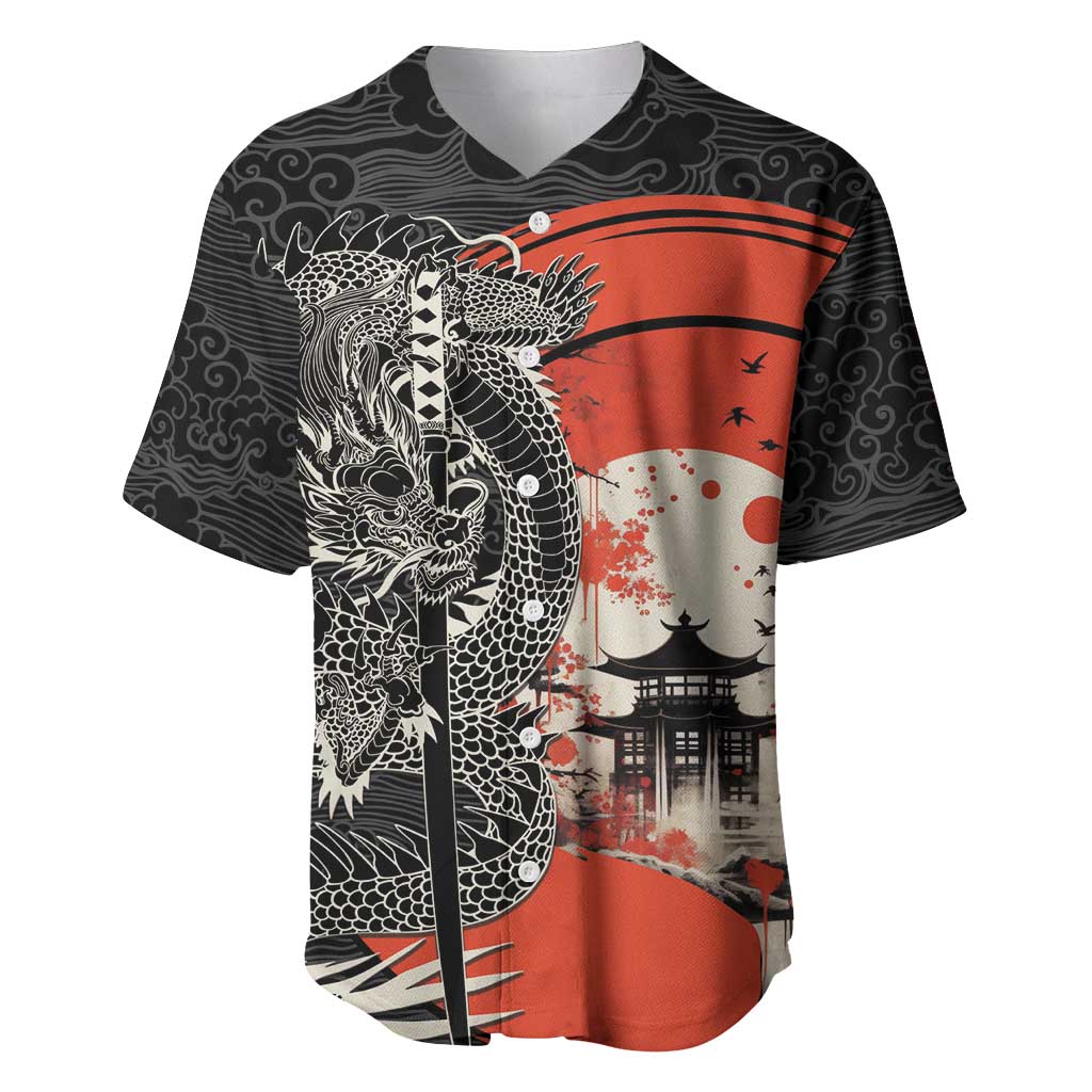 Japanese Dragon Katana Enso Baseball Jersey Japan Pagoda Seamless Cloud - Wonder Print Shop
