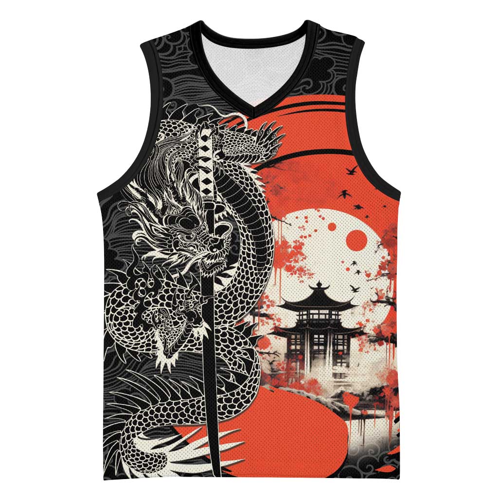 Japanese Dragon Katana Enso Basketball Jersey Japan Pagoda Seamless Cloud - Wonder Print Shop