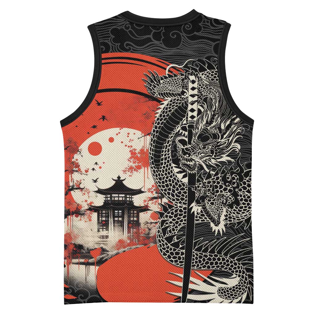 Japanese Dragon Katana Enso Basketball Jersey Japan Pagoda Seamless Cloud - Wonder Print Shop