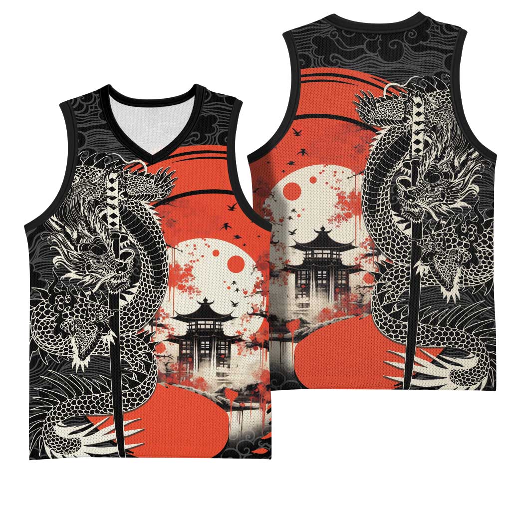Japanese Dragon Katana Enso Basketball Jersey Japan Pagoda Seamless Cloud - Wonder Print Shop