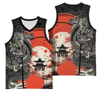Japanese Dragon Katana Enso Basketball Jersey Japan Pagoda Seamless Cloud - Wonder Print Shop