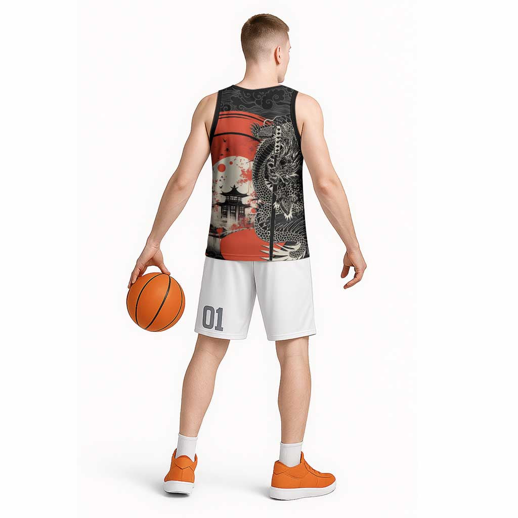 Japanese Dragon Katana Enso Basketball Jersey Japan Pagoda Seamless Cloud - Wonder Print Shop