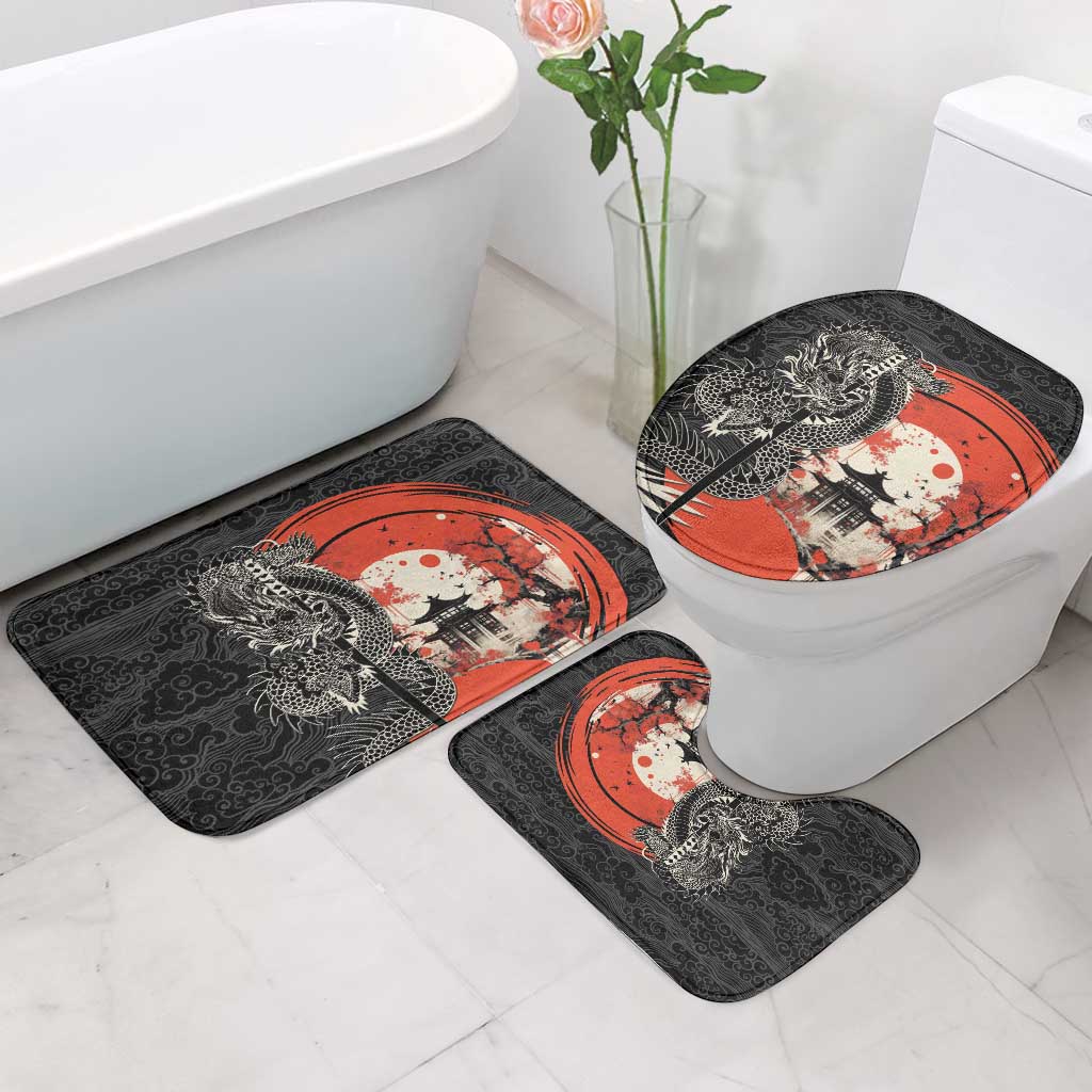 Japanese Dragon Katana Enso Bathroom Set Japan Pagoda Seamless Cloud - Wonder Print Shop