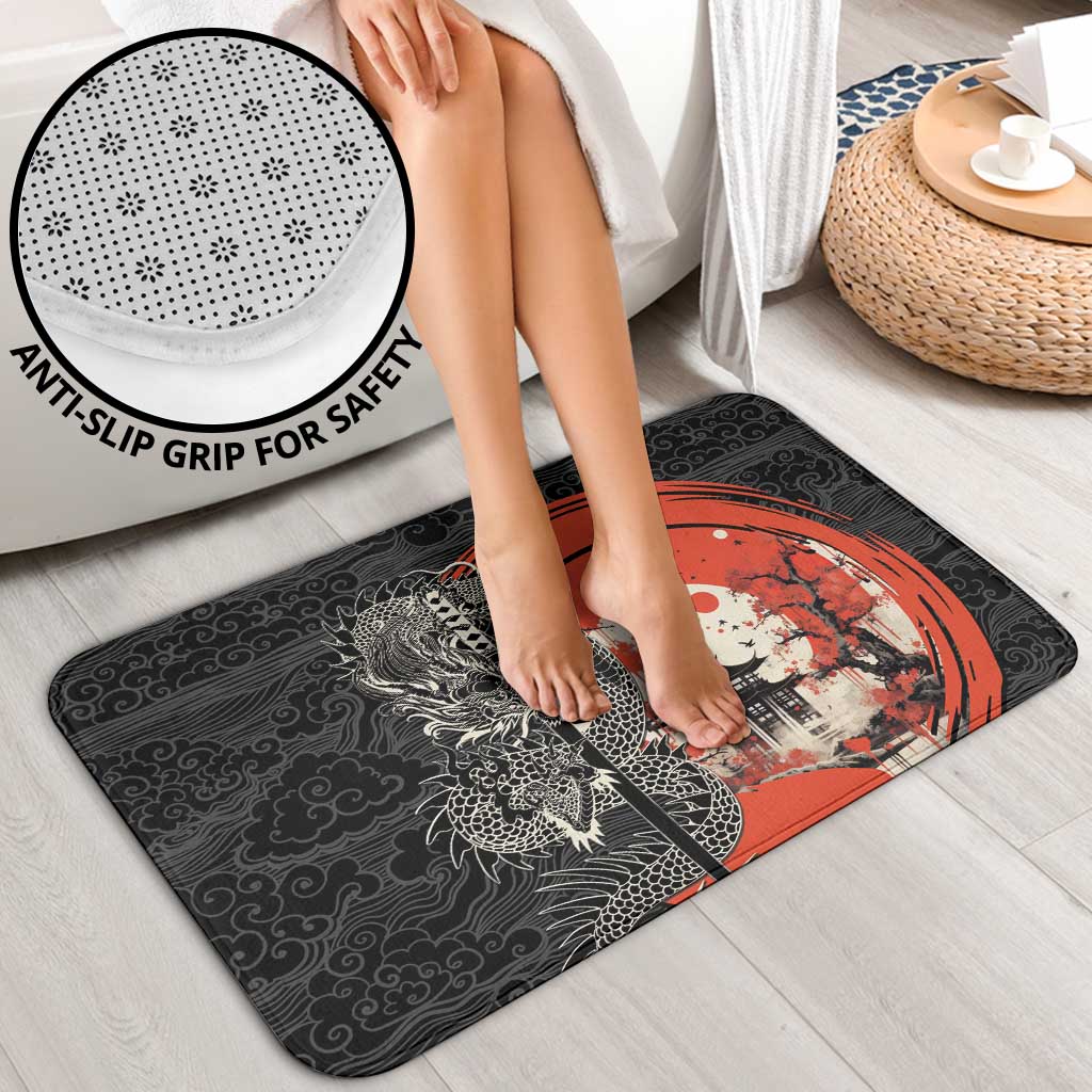 Japanese Dragon Katana Enso Bathroom Set Japan Pagoda Seamless Cloud - Wonder Print Shop