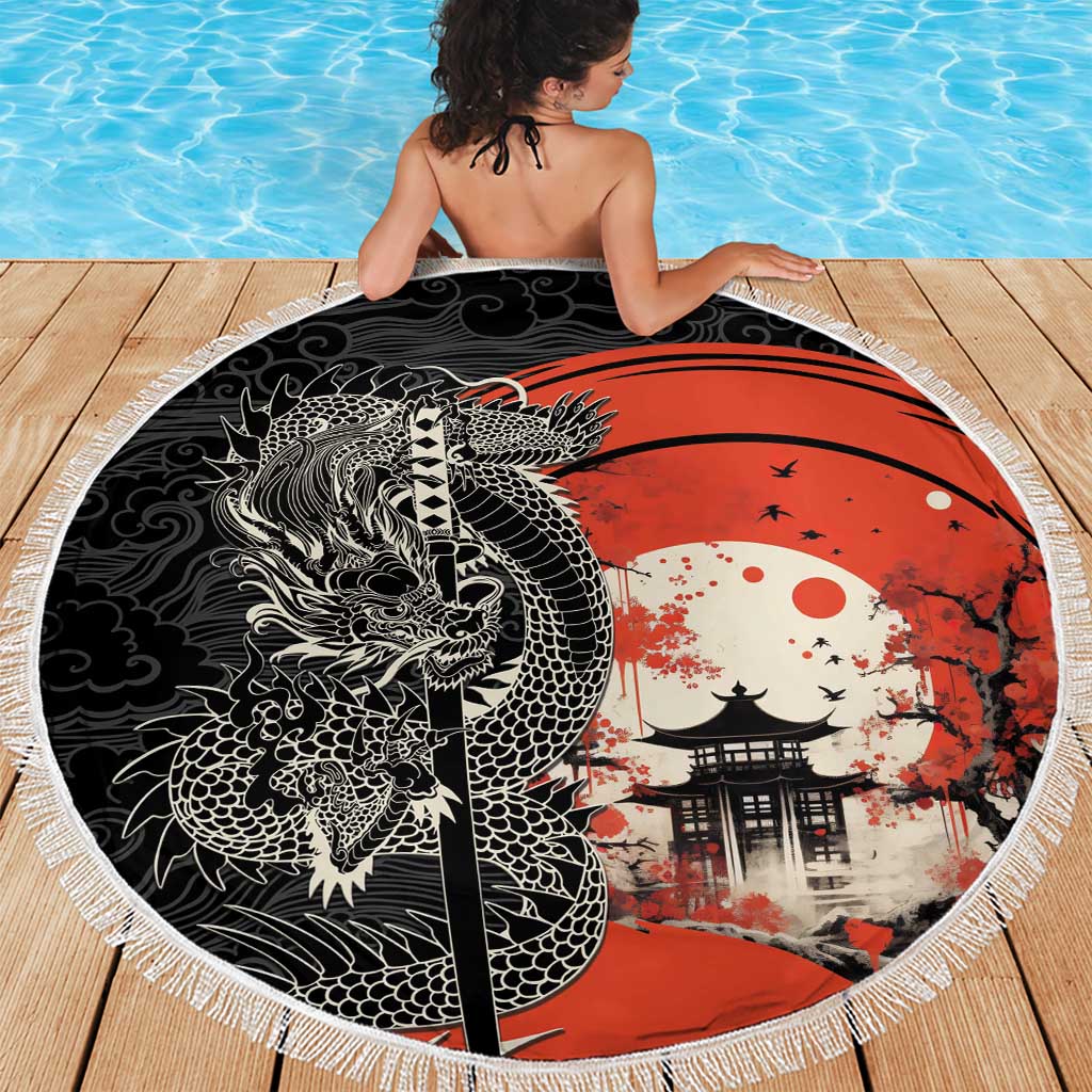 Japanese Dragon Katana Enso Beach Blanket Japan Pagoda Seamless Cloud - Wonder Print Shop