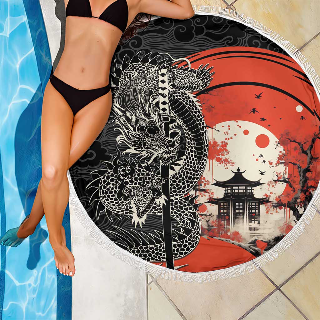 Japanese Dragon Katana Enso Beach Blanket Japan Pagoda Seamless Cloud - Wonder Print Shop