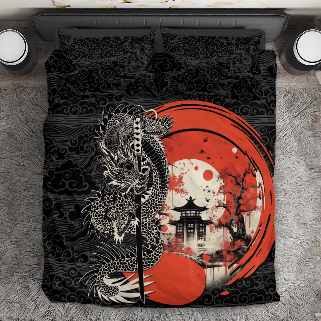 Japanese Dragon Katana Enso Bedding Set Japan Pagoda Seamless Cloud - Wonder Print Shop