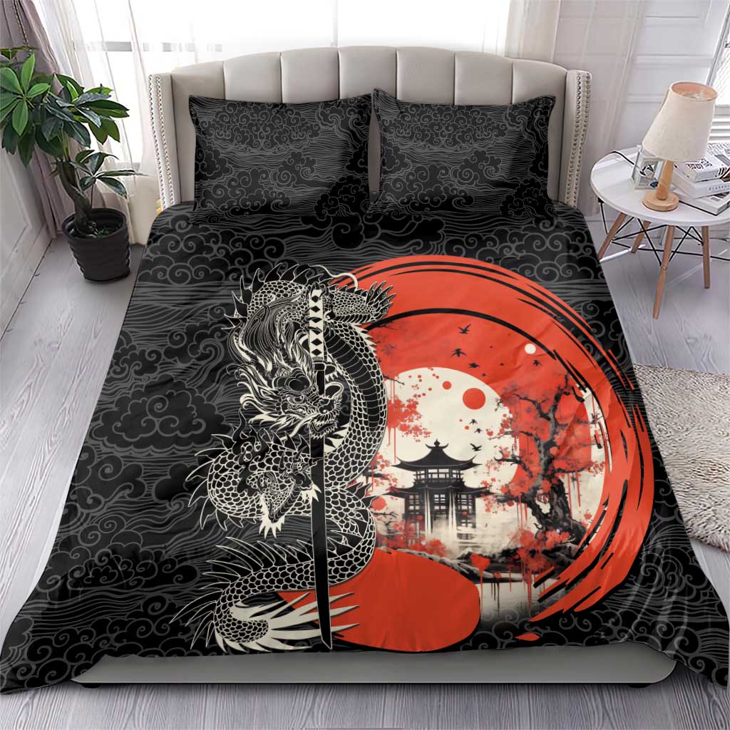 Japanese Dragon Katana Enso Bedding Set Japan Pagoda Seamless Cloud - Wonder Print Shop