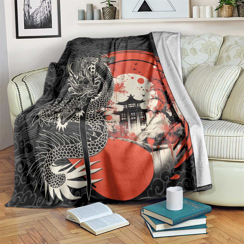 Japanese Dragon Katana Enso Blanket Japan Pagoda Seamless Cloud - Wonder Print Shop