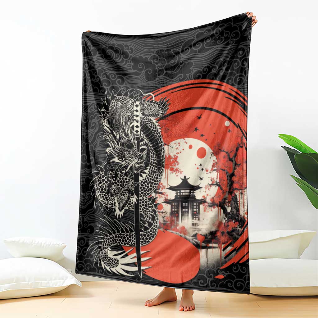 Japanese Dragon Katana Enso Blanket Japan Pagoda Seamless Cloud - Wonder Print Shop