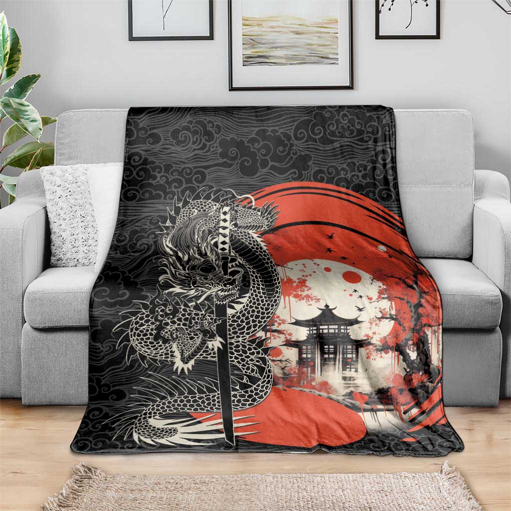 Japanese Dragon Katana Enso Blanket Japan Pagoda Seamless Cloud - Wonder Print Shop