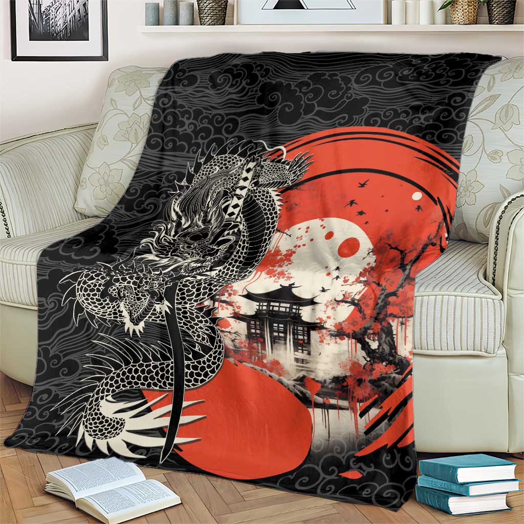 Japanese Dragon Katana Enso Blanket Japan Pagoda Seamless Cloud - Wonder Print Shop