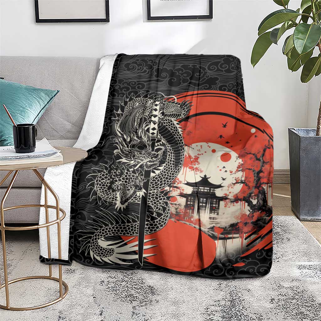Japanese Dragon Katana Enso Blanket Japan Pagoda Seamless Cloud - Wonder Print Shop