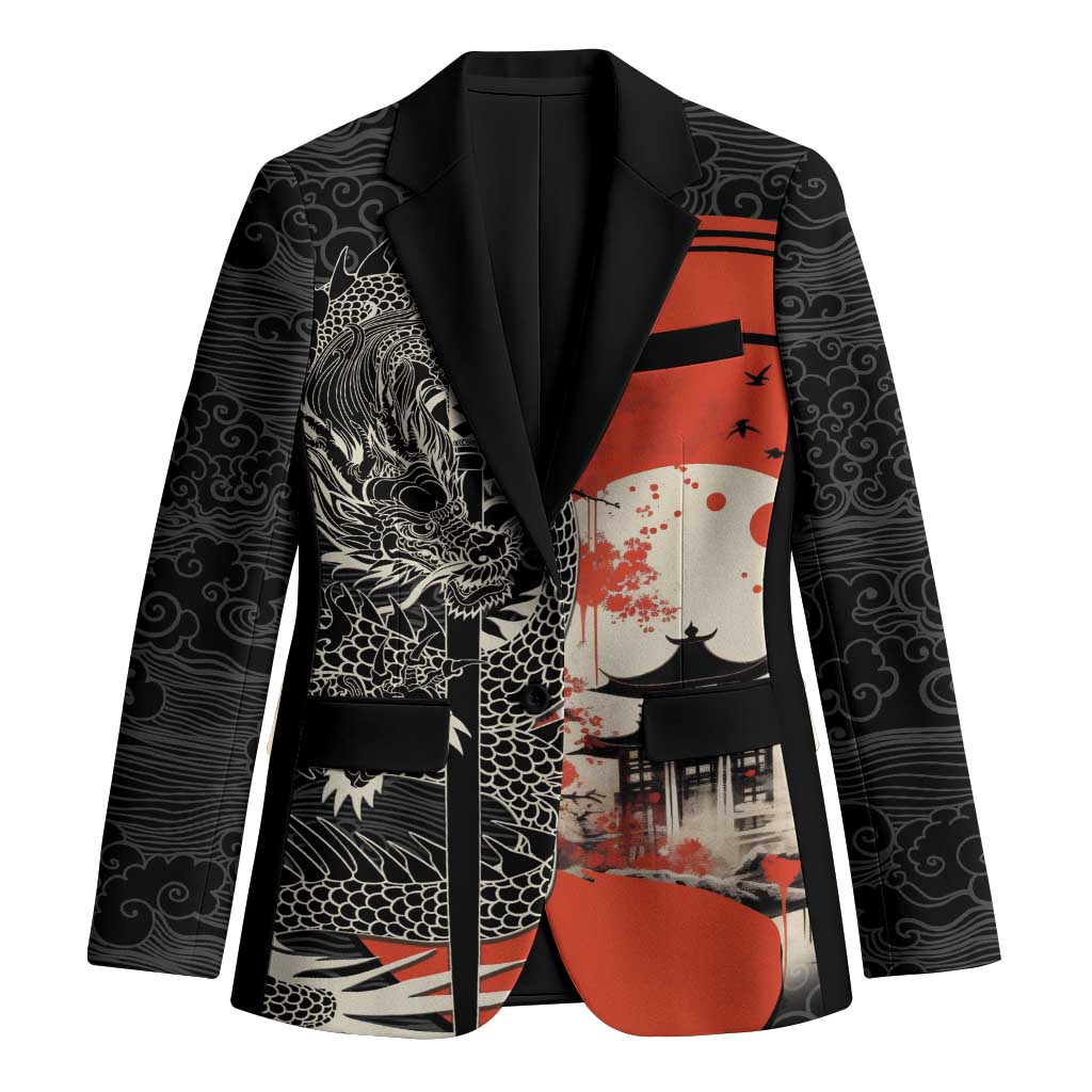 Japanese Dragon Katana Enso Blazer Japan Pagoda Seamless Cloud - Wonder Print Shop