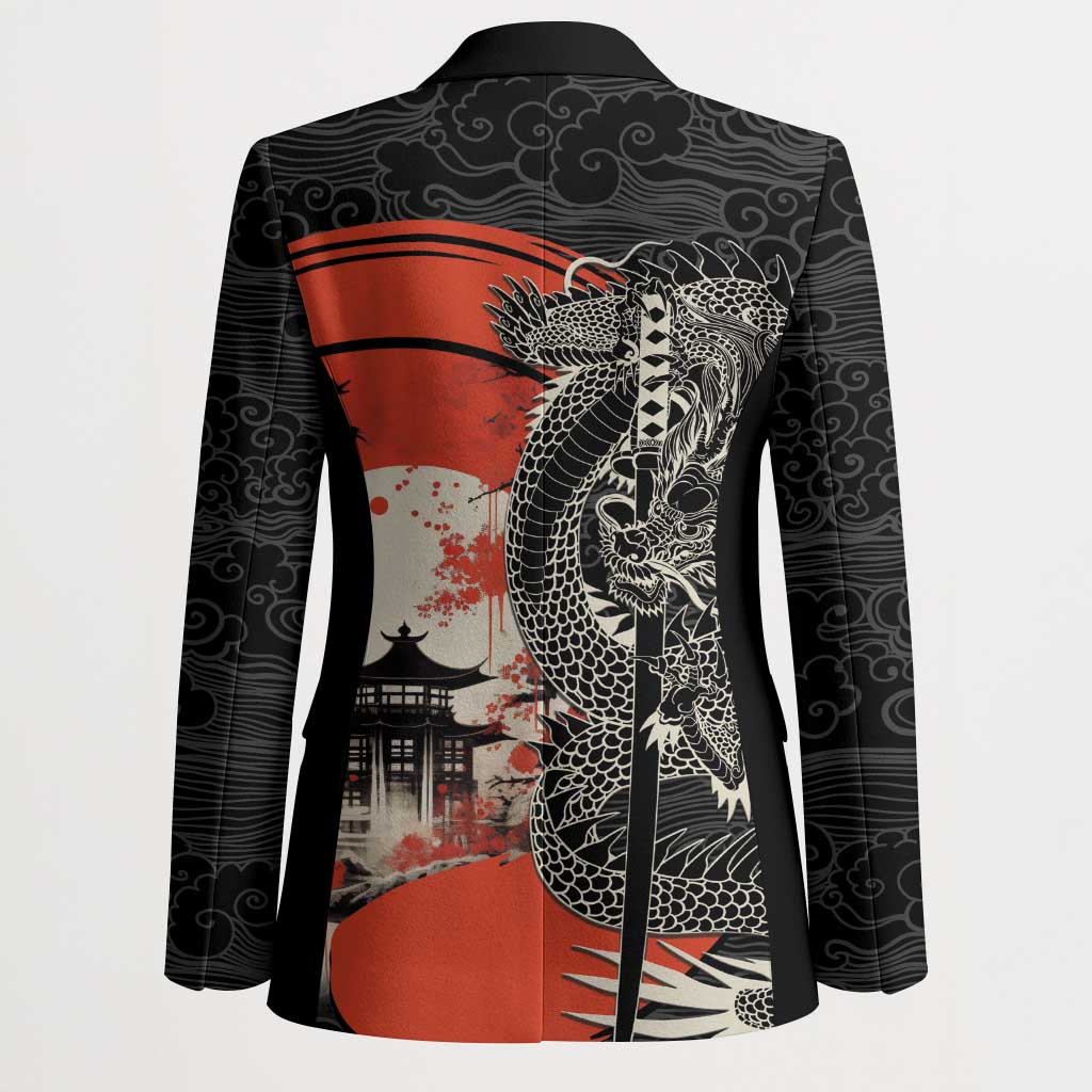 Japanese Dragon Katana Enso Blazer Japan Pagoda Seamless Cloud - Wonder Print Shop