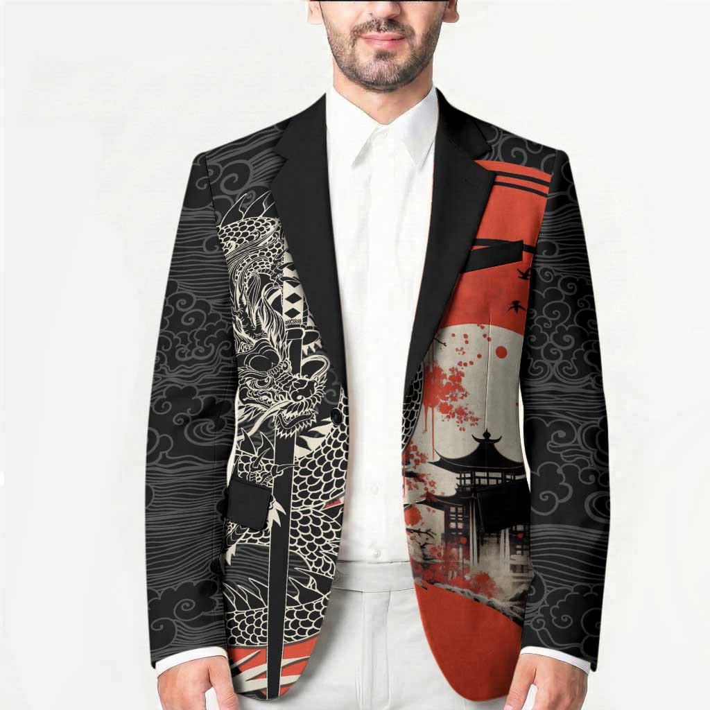 Japanese Dragon Katana Enso Blazer Japan Pagoda Seamless Cloud - Wonder Print Shop