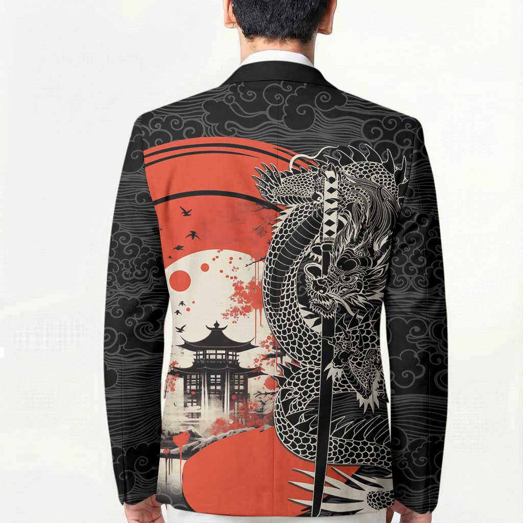 Japanese Dragon Katana Enso Blazer Japan Pagoda Seamless Cloud - Wonder Print Shop