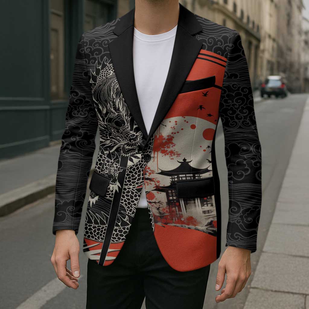 Japanese Dragon Katana Enso Blazer Japan Pagoda Seamless Cloud - Wonder Print Shop