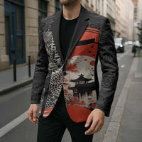 Japanese Dragon Katana Enso Blazer Japan Pagoda Seamless Cloud - Wonder Print Shop