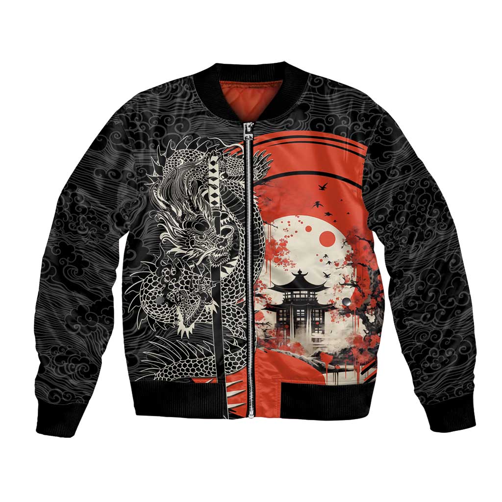 Japanese Dragon Katana Enso Bomber Jacket Japan Pagoda Seamless Cloud - Wonder Print Shop