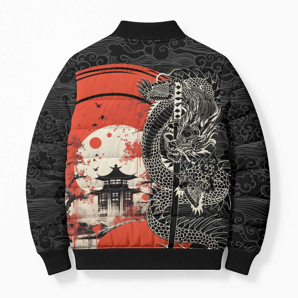 Japanese Dragon Katana Enso Bomber Puffer Jacket Japan Pagoda Seamless Cloud - Wonder Print Shop