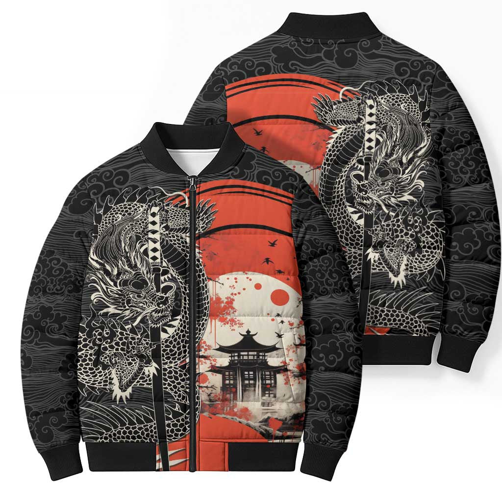 Japanese Dragon Katana Enso Bomber Puffer Jacket Japan Pagoda Seamless Cloud - Wonder Print Shop