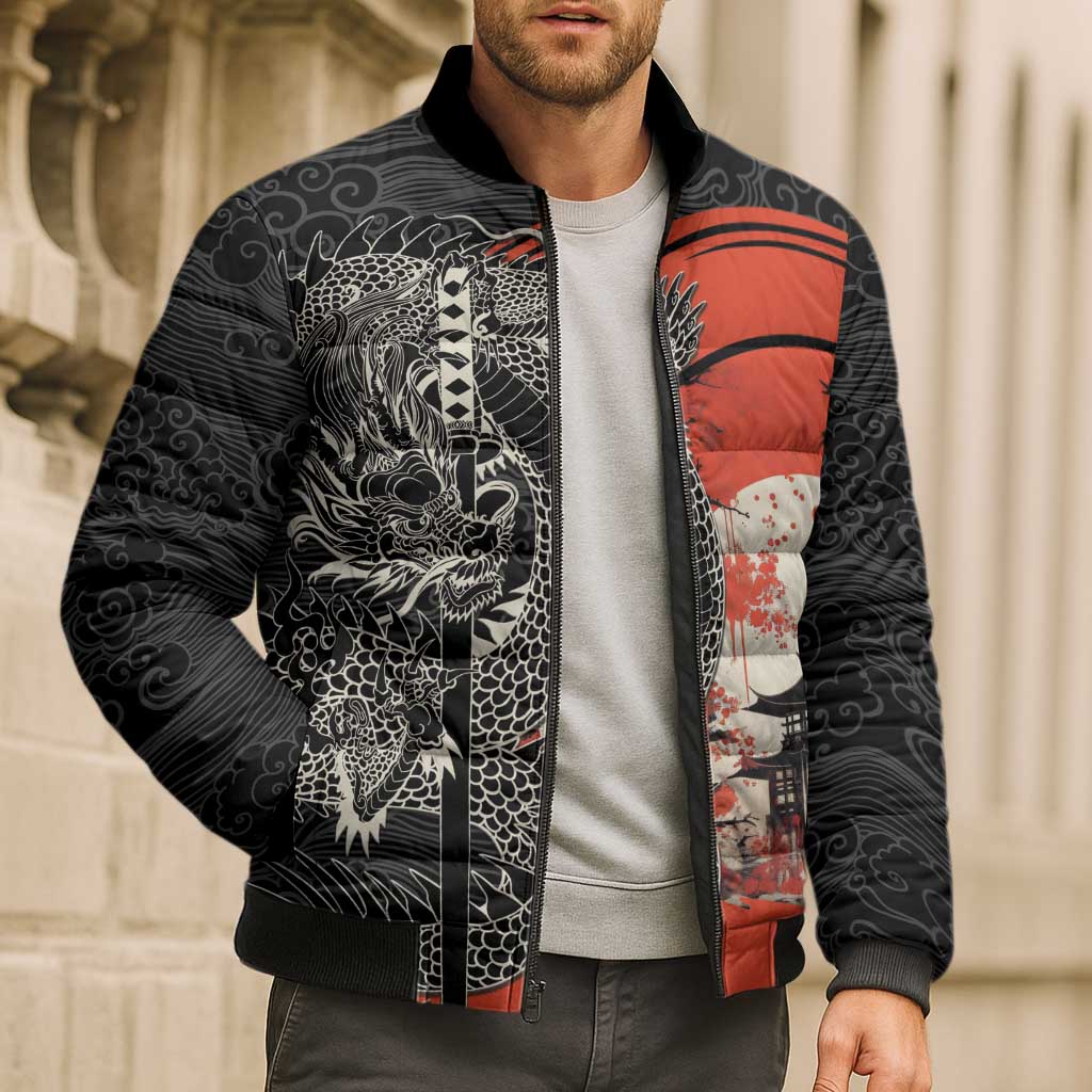 Japanese Dragon Katana Enso Bomber Puffer Jacket Japan Pagoda Seamless Cloud - Wonder Print Shop