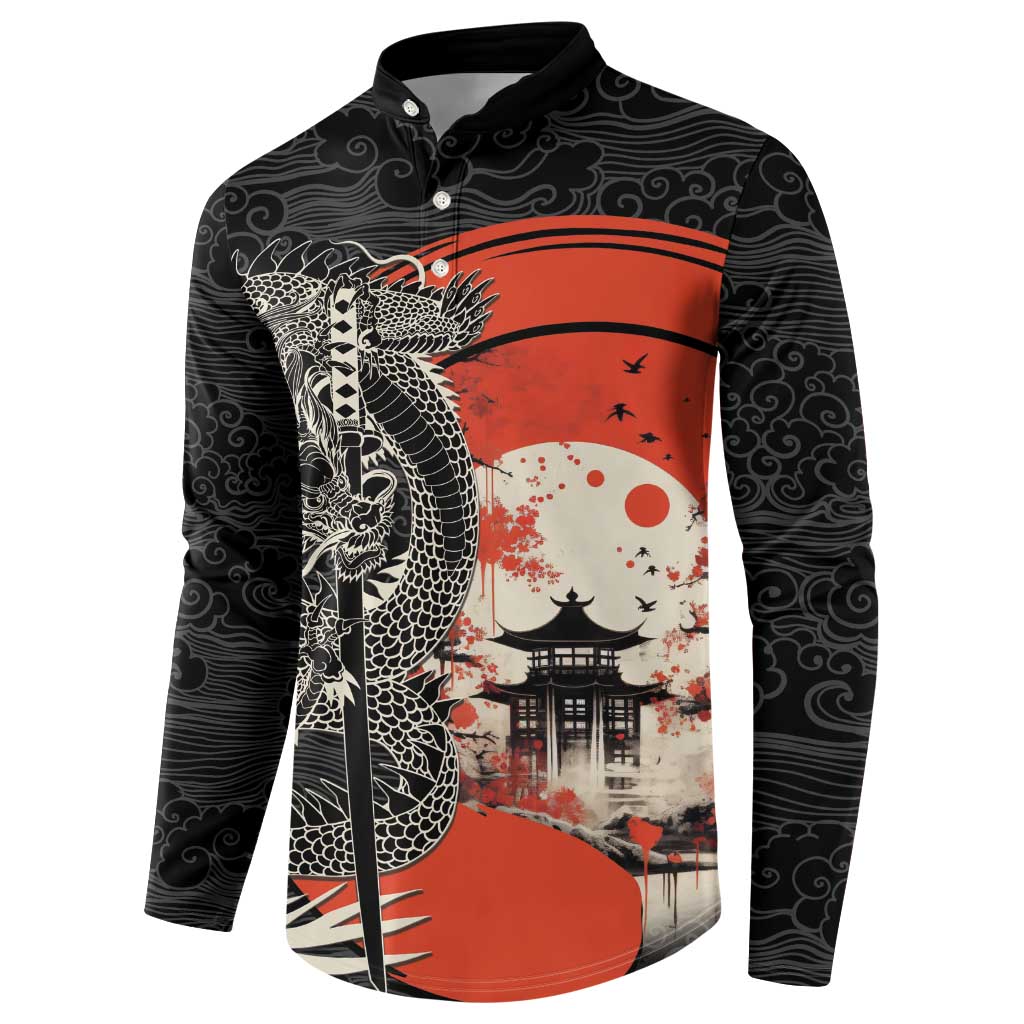 Japanese Dragon Katana Enso Button Sweatshirt Japan Pagoda Seamless Cloud - Wonder Print Shop