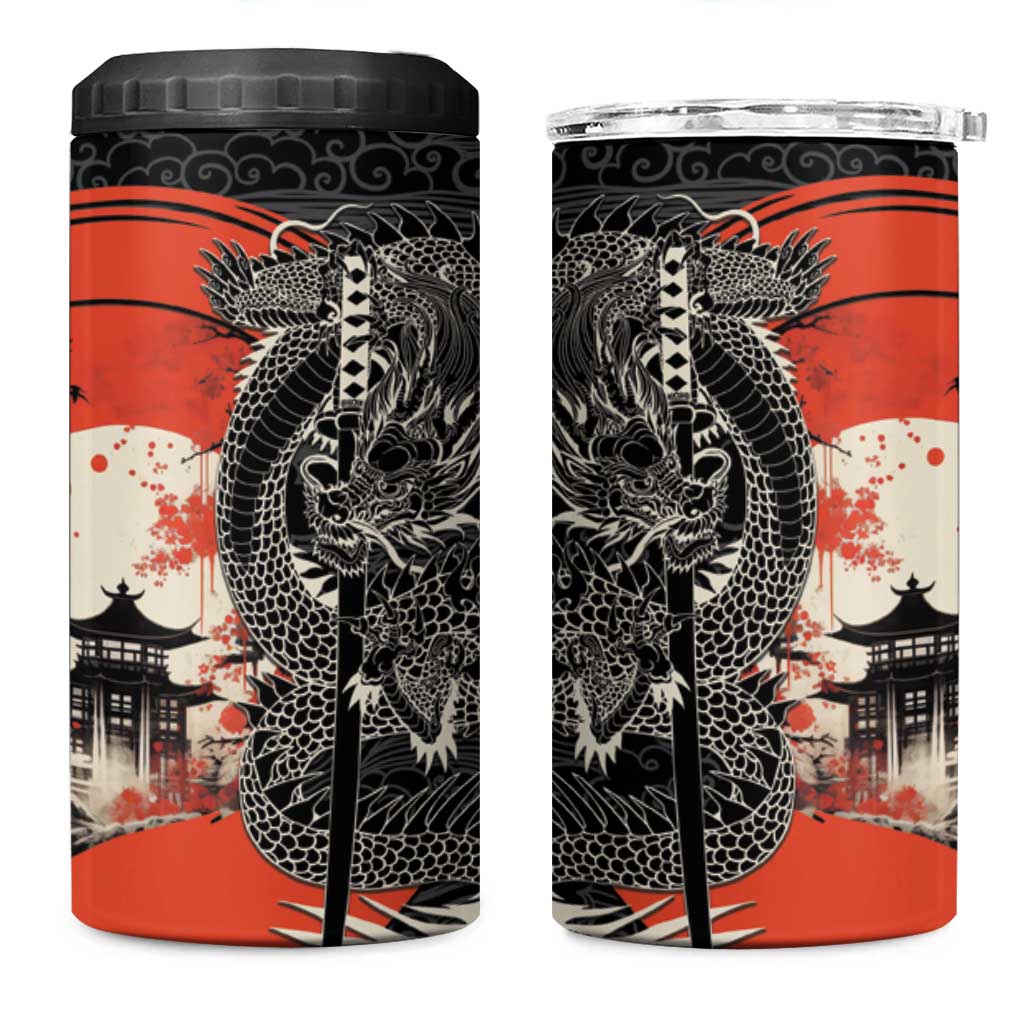 Japanese Dragon Katana Enso 4 in 1 Can Cooler Tumbler Japan Pagoda Seamless Cloud - Wonder Print Shop