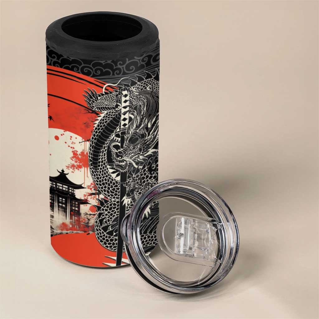 Japanese Dragon Katana Enso 4 in 1 Can Cooler Tumbler Japan Pagoda Seamless Cloud - Wonder Print Shop
