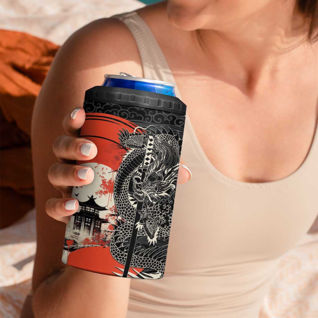 Japanese Dragon Katana Enso 4 in 1 Can Cooler Tumbler Japan Pagoda Seamless Cloud - Wonder Print Shop