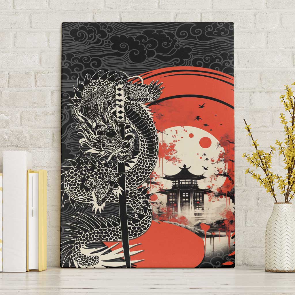 Japanese Dragon Katana Enso Canvas Wall Art Japan Pagoda Seamless Cloud - Wonder Print Shop
