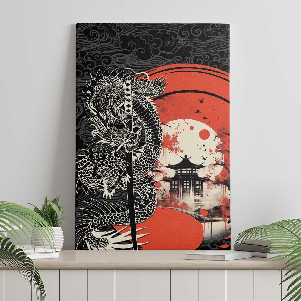 Japanese Dragon Katana Enso Canvas Wall Art Japan Pagoda Seamless Cloud - Wonder Print Shop