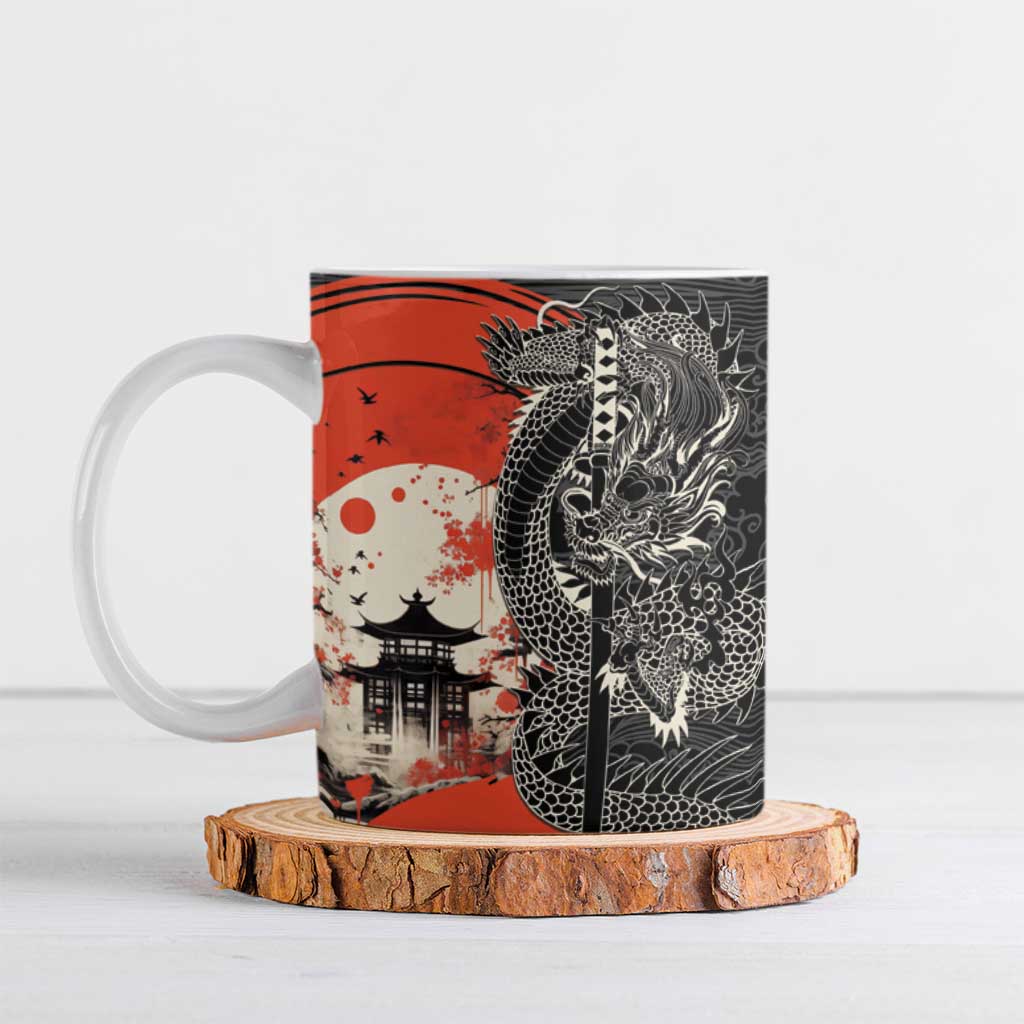 Japanese Dragon Katana Enso Ceramic Mug Japan Pagoda Seamless Cloud - Wonder Print Shop