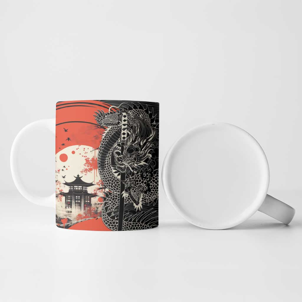 Japanese Dragon Katana Enso Ceramic Mug Japan Pagoda Seamless Cloud - Wonder Print Shop