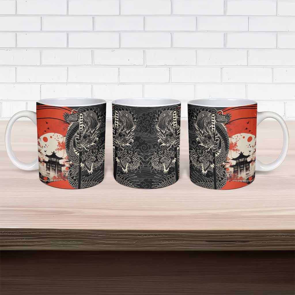 Japanese Dragon Katana Enso Ceramic Mug Japan Pagoda Seamless Cloud - Wonder Print Shop