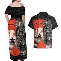 Japanese Dragon Katana Enso Couples Matching Off Shoulder Maxi Dress and Hawaiian Shirt Japan Pagoda Seamless Cloud - Wonder Print Shop