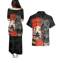 Japanese Dragon Katana Enso Couples Matching Puletasi and Hawaiian Shirt Japan Pagoda Seamless Cloud - Wonder Print Shop